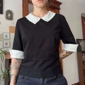 Elegant Black and White Collared Betsey Johnson  Women's Top